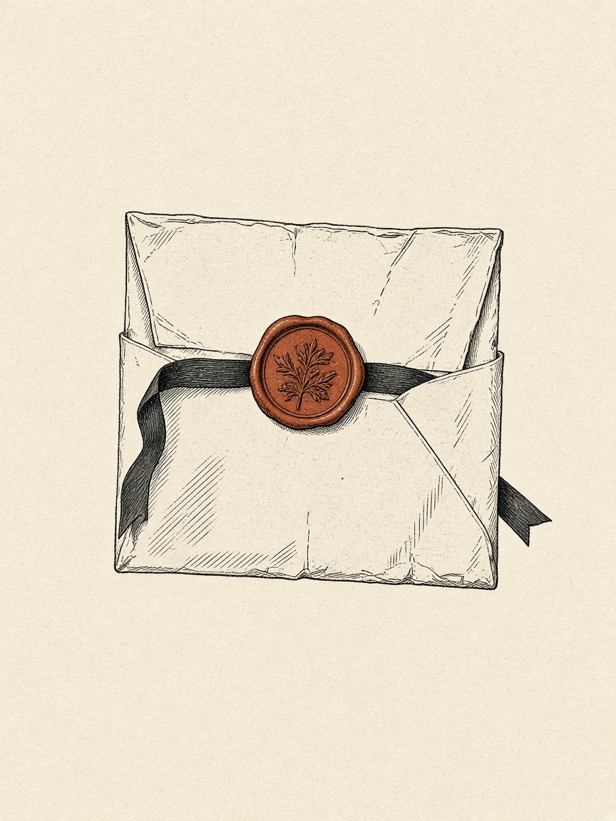 Woodcut of a sealed paper brief.