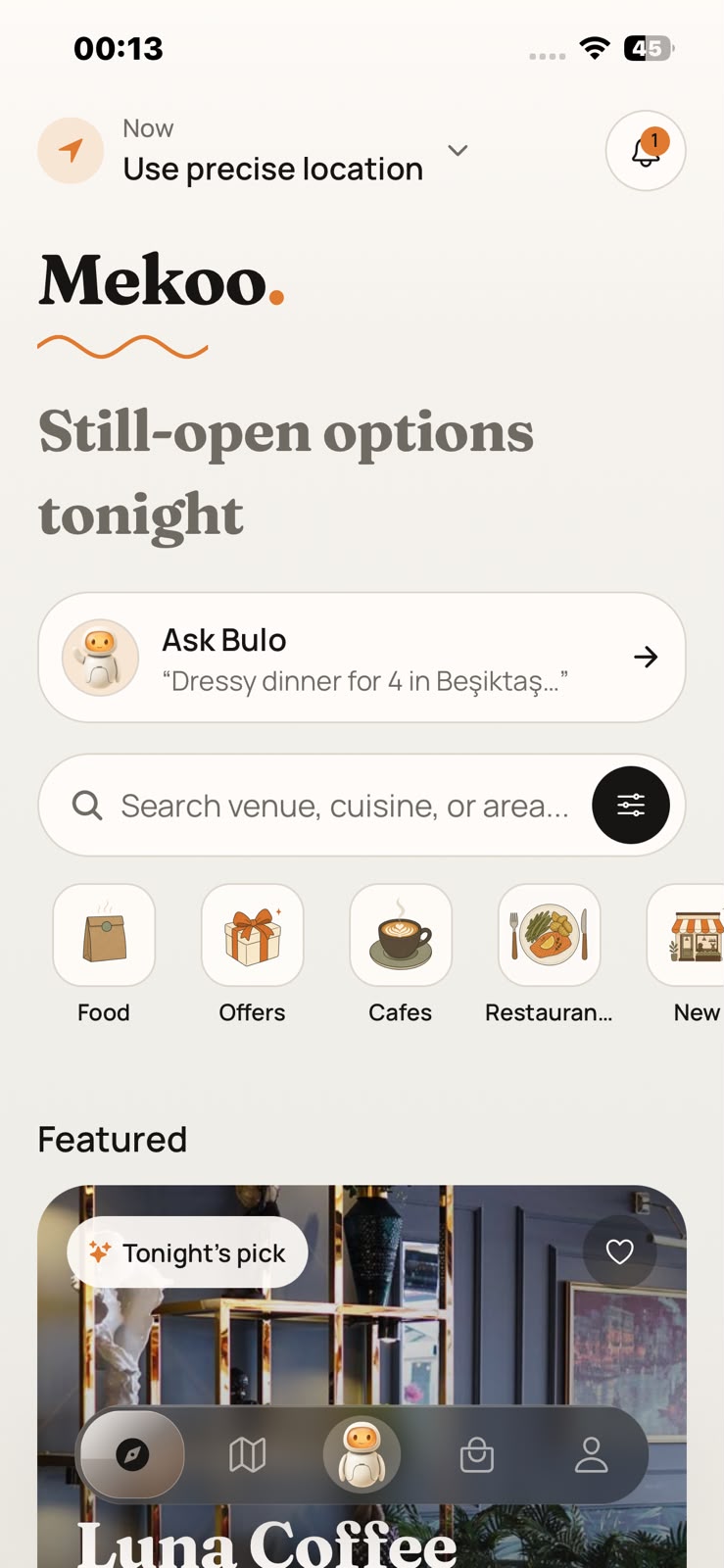 Mekoo Discover · still-open options tonight